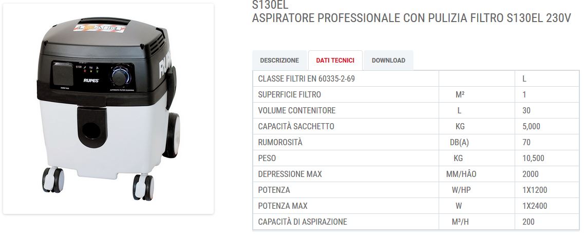 ASPIRATORE S130EL 30LT autopulente - sensore di liquidi RUPES