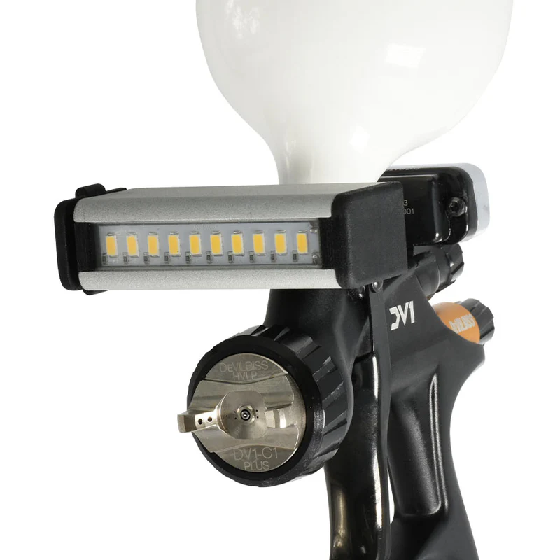 PAINTLIGHT - ILLUMINATORE LED PER PISTOLE A SPRUZZO completo di batteria, 2 clips fissaggio e caricabatteria